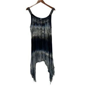India Boutique Sundress Women One Size Blue Tie Dye Embroidery Handkerchief NWT